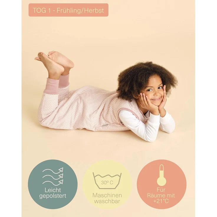 molis&co - Baby Schlafsack mit Füßen - Ideal für Frühling und Herbst - Babyschlafsack mit Füßen 1 tog - Leicht gepolstert - 100% Baumwolle (Oeko-TEX 100), Premium Qualität - Vichy Pink (60 cm) – Bild 4