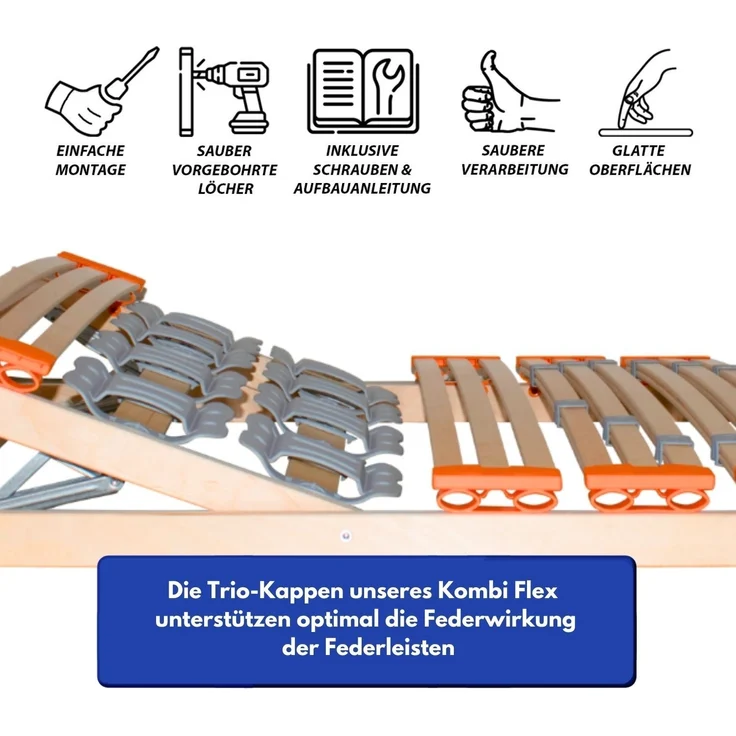 Coemo KombiFlex Federleisten-Teller-Lattenrost Kopfteil verstellbar 120 x 200 cm – Bild 4