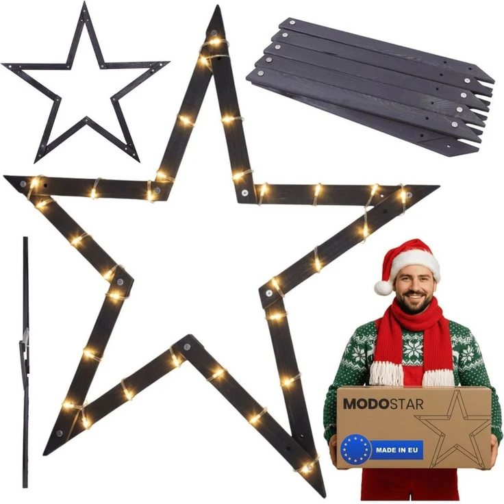 Modo24 Dekostern DIY MODOSTAR Weihnachtsstern Set aus FSC Holz 2D und 3D in 3 Breiten, zum Garten & Terrasse, wetterfest, faltbar & stabil, Weihnachtsdeko – Bild 1