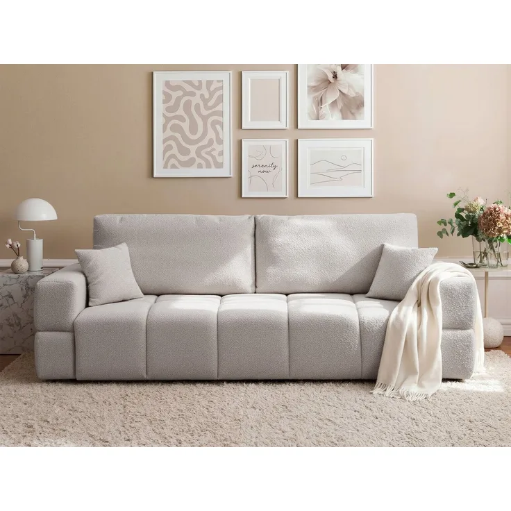 yourhouse24 Sofa BUENO in Trend-Bouclé – Mit Schlaffunktion & abnehmbaren Bezügen, mit Schlaffunktion und Bettkasten, Seite universal