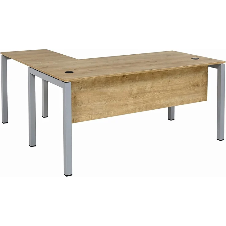 Schreibtisch Tetra, 160 cm, inkl. Anbau rechts o. links montierbar, Saphir Eiche Dekor/silber RAL 9006 inkl. Kabelkanal – Bild 9