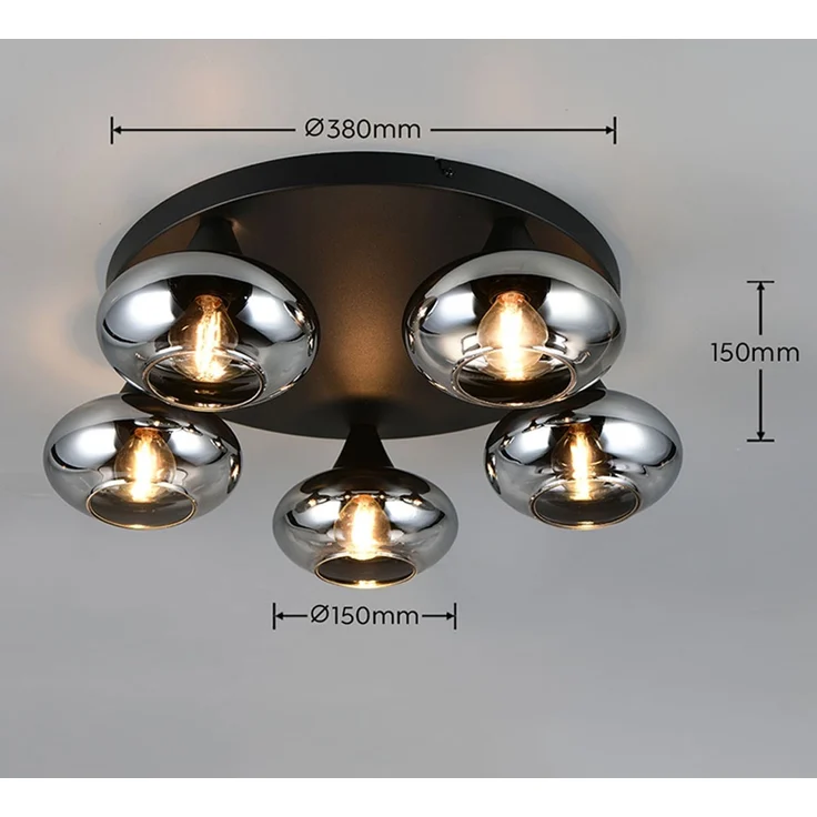 LED Deckenleuchte, 5 flammig, schwarz, dimmbar, D 49 cm – Bild 9