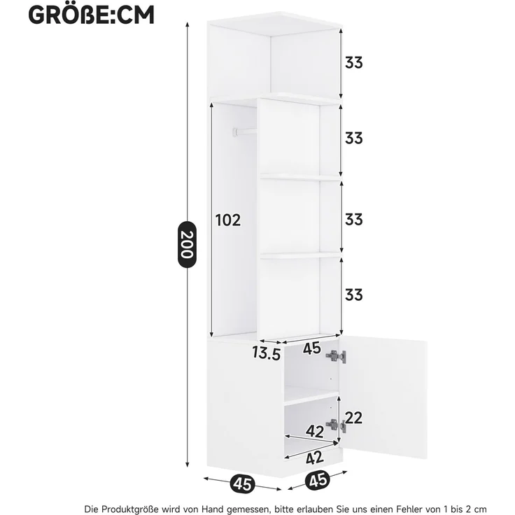 Kleiderschrank 270 x 45 x 200 cm in Weiß mit 6 Türen, 4 Kleiderstangen und 4 Schubladen – Bild 5