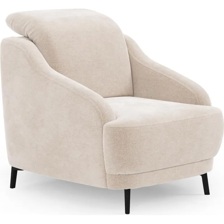 CAVADORE Sessel Blue/Polstersessel im modernen Design inklusiv Kopfteilverstellung und mattschwarzen Metallfüßen / 87 x 93 x 104 / Mikrofaser, Beige