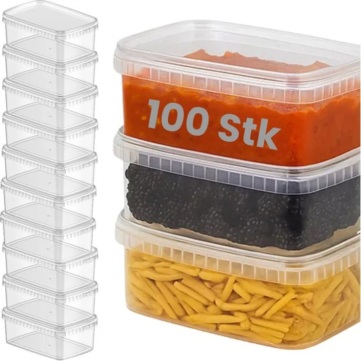 mikken Frischhaltedose Lebensmittelbox 1200 ml – Frischhaltedose & Deckel, (Spar-Set, 100-tlg, Vorratsset), Hitzebeständig bis 100 °C, geeignet für Schockfrostung, luftdicht