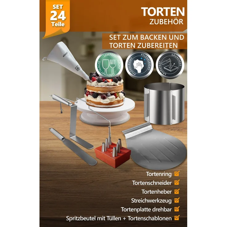 Aurelia Home Tortenset 24-teilig – Tortenring 20 cm, Tortenheber, Dekozubehör – Bild 2