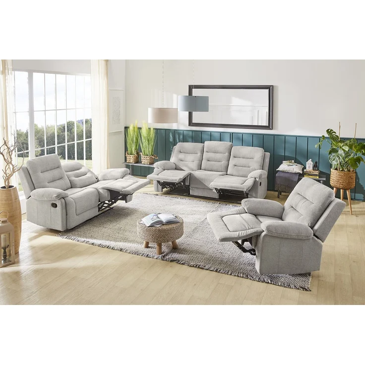 3-Sitzer-Relaxsofa Federkern mit Liegefunktion Dreier-Couch Stoff Chenille Grau – Bild 8