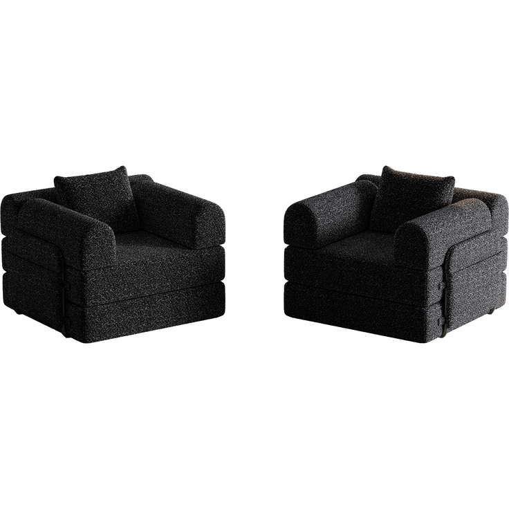 Schlafsofa mit Ablagefach & Stahlrahmen, wandelbarer Einzelsitz Sofa Bett mit rutschfester Unterlage,2-Sitzer,Schwarz – Bild 7