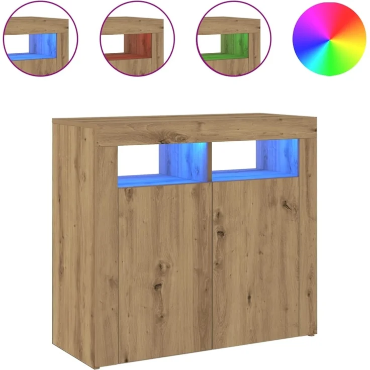 vidaXL Sideboard mit LED-Leuchten Artisan-Eiche 80x35x75 cm 856362 – Bild 1