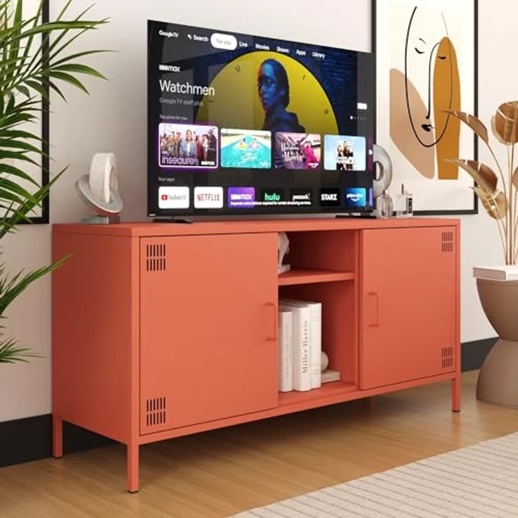 Metall Möbel Pera3, TV-Schrank 3 Regale - 130,5 x 40 x 64,5 cm Lachsfarben – Bild 2