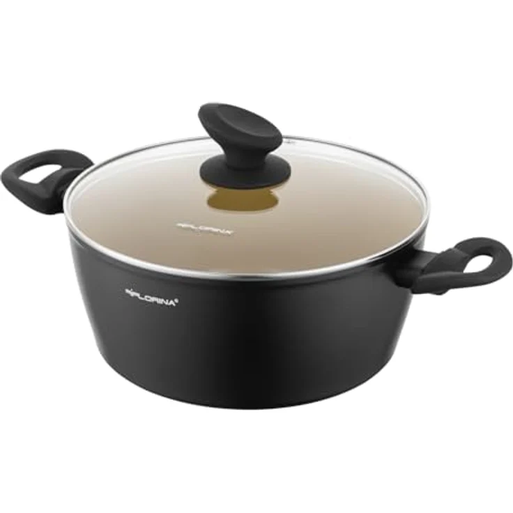 FLORINA AMVEGAN Aluminiumtopf 24 cm I 3,6L I Hohe Haltbarkeit I Glasdeckel I Olivenöl-Keramikbeschichtung I Einfaches Kochen & Spülen I Für alle Herdarten I Originales Design – Bild 2