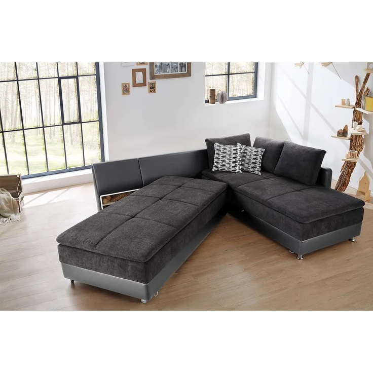 Ecksofa-Dauerschläfer Doppelbett Federkern Bettkasten Couch in Anthrazit Grau – Bild 4