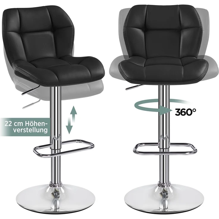 Yaheetech 2er-Set Barhocker mit Fußstütze, Drehbar & Höhenverstellbar, Schwarz – Bild 6