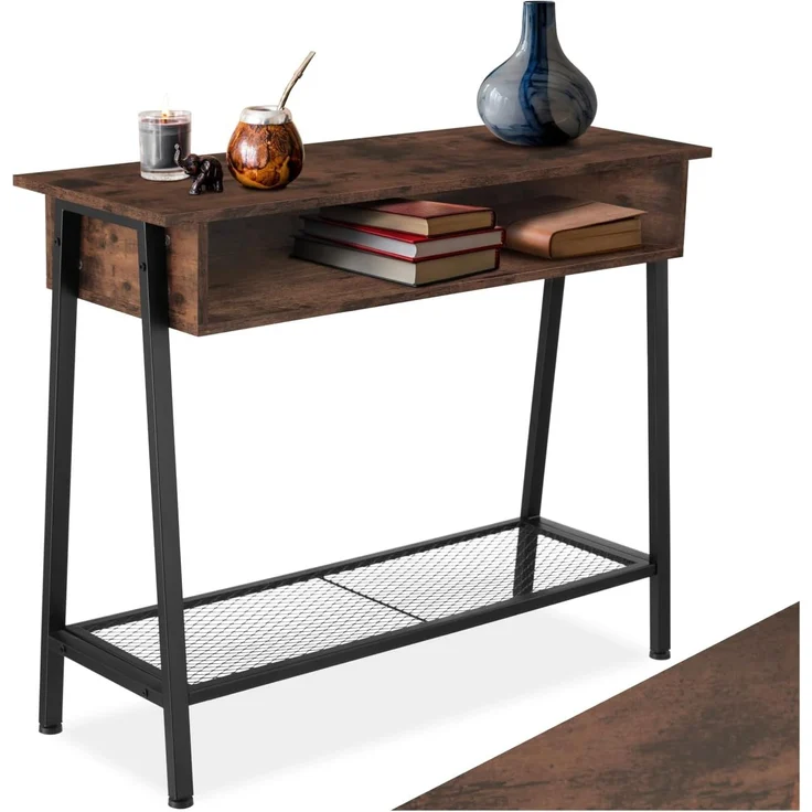 tectake Konsolentisch Beistelltisch Tralee 100x35x80,5cm (1-St, 1 tlg), Schmaler Konsolentisch im puristischen Factory-Chic