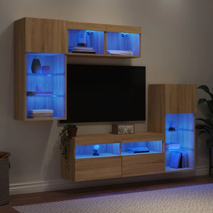 vidaXL 5-tlg. Wohnwand mit LED-Beleuchtung Sonoma-Eiche Holzwerkstoff 3216727 – Bild 9
