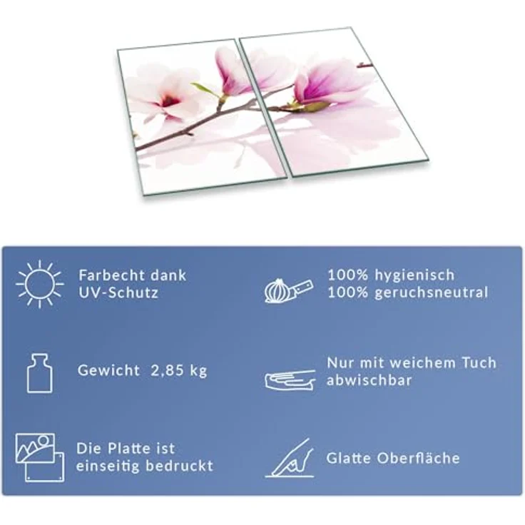 Herdabdeckplatte Abdeckung Ceranfeld Abdeckplatte Schneidebrett 2-Teilig 60x52 Magnolie Rosa Spritzschutz Glasplatte Ceranfeldabdeckung Schutz Herdschutz Sicherheitsglas Glasschneidebrett 2x30x52 – Bild 7