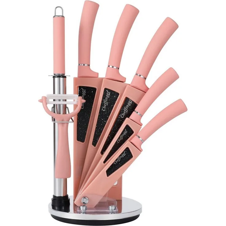Messer Kochmesser Messerset Messerständer drehbar 8-tlg. Rungassi KS06 Pink
