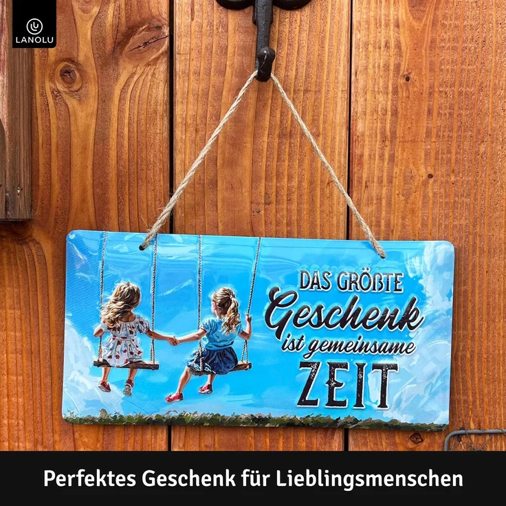 LANOLU Blechschild Größte Geschenk: Zeit - 16x32cm – Metall – Blau – 16118 – Bild 2