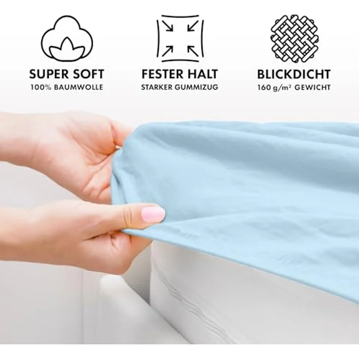 Jacobson Jersey Spannbettlaken Spannbetttuch Baumwolle Bettlaken (90x200-100x200 cm, Hellblau) – Bild 4