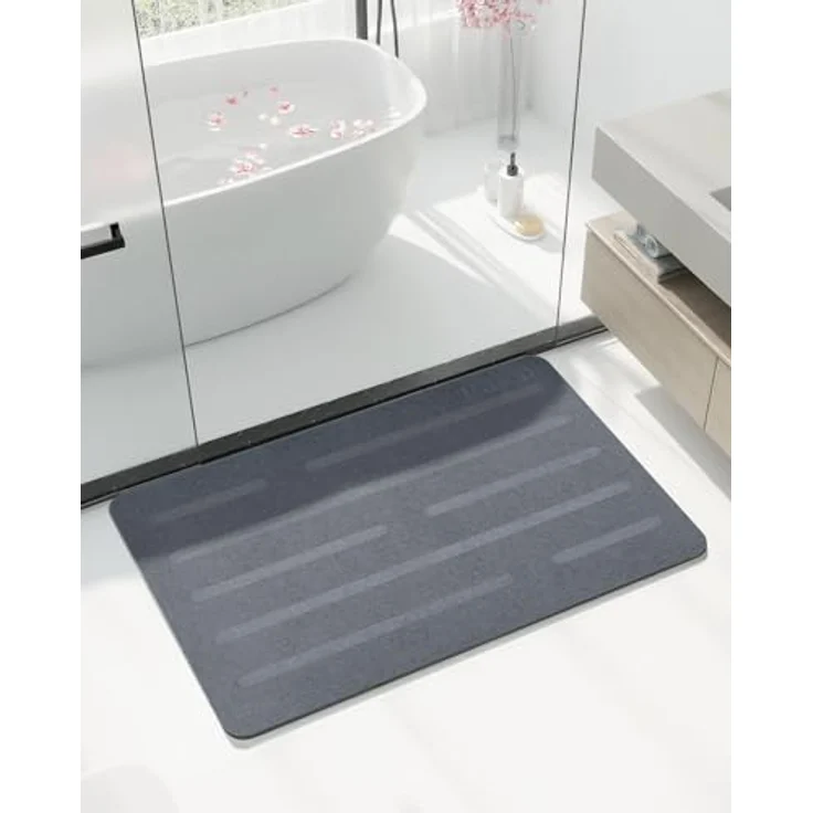Ribelli Kieselgur Badematte rutschfest 60x39 cm, Duschvorleger Badvorleger Schnelltrocknend, 100% Natürlich Stein Bodenmatte, Bad Matte Super Saugfähig Badezimmermatte – Bild 2
