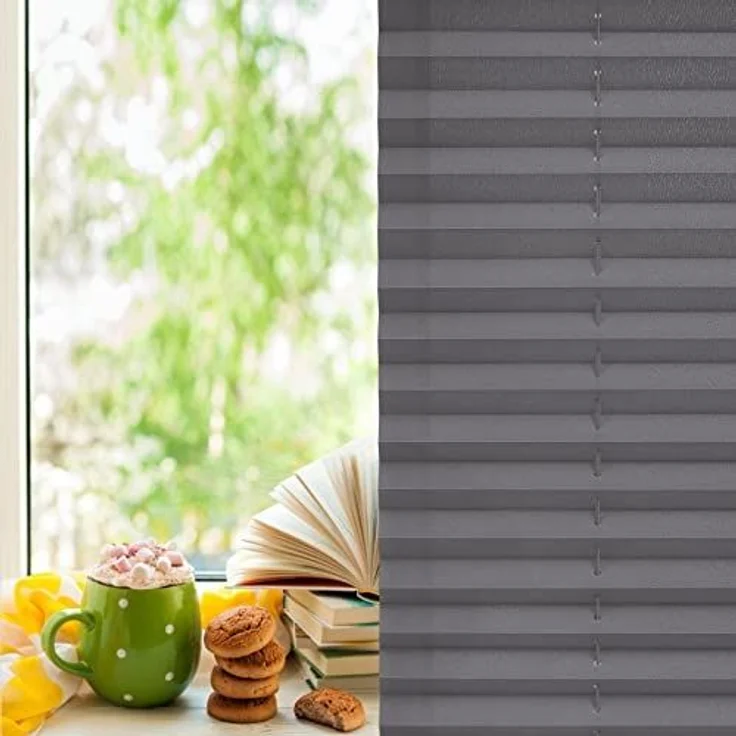 Plisseerollo ohne Bohren Klemmfix 110x130 cm(BxH) Anthrazit Jalousie Sonnenschutz Easyfix Faltrollo Lichtdurchlässig Rollo für Fenster & Tür – Bild 3