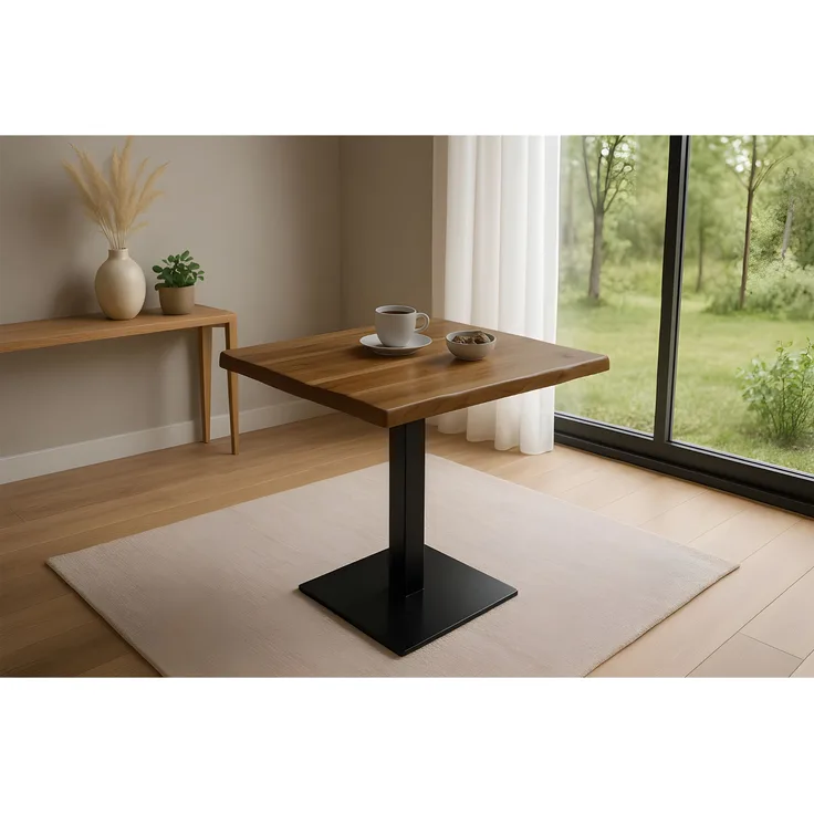Bistrotisch Baumkante massiv 70 x 70 cm Akazie honigfarben Säulengestell schwarz IRIS 169367672