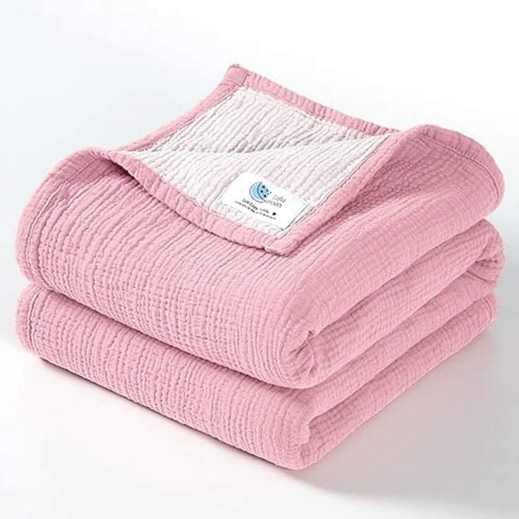 lulumoon Musselin-Babydecke – Baumwoll-Steppdecke für Kleinkinder – wendbare Kinderbettdecke für Babys, Jungen und Mädchen, 120x120 cm (Rosa) – Bild 2