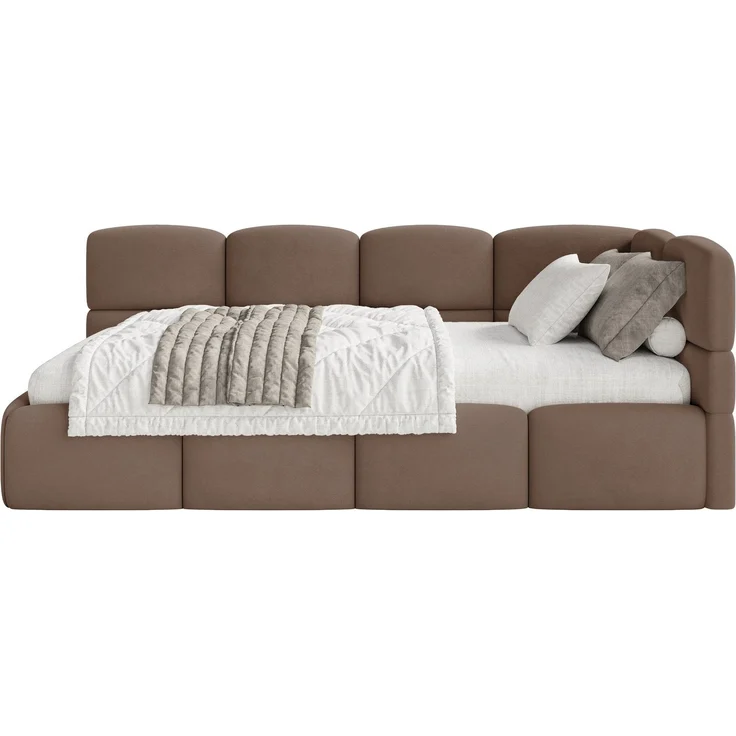 Selsey 'Cloudy' Jugendbett 120 cm, Bettkasten, Velours wasserabweisend, Kopfteil rechts, Braun – Bild 6
