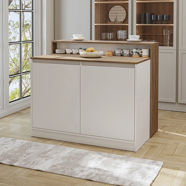 Roomart Kücheninsel CORTADO – Bartisch & Küchentisch mit Stauraum – 120×100×80 cm – Modernes Design • Weiß-Eiche – Bild 2