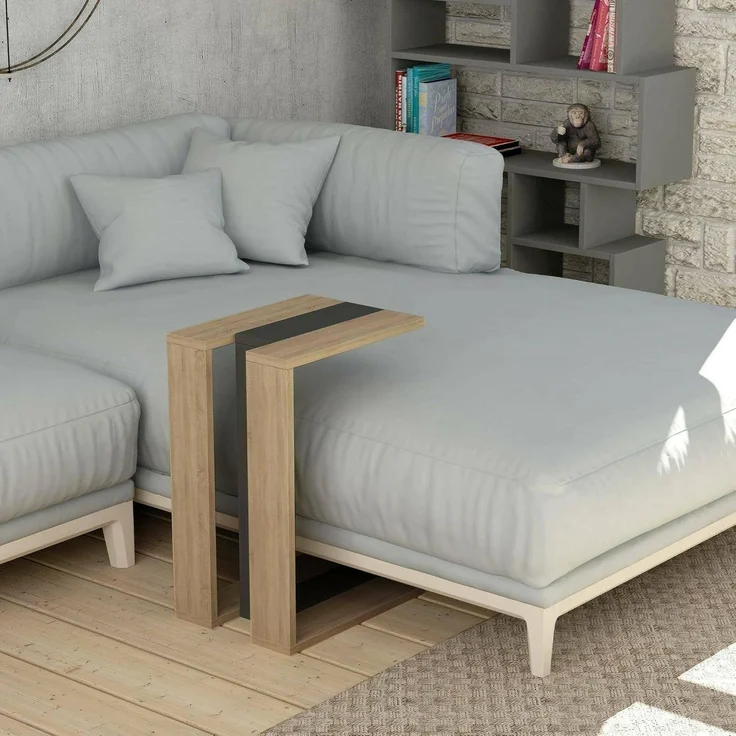 Dmora - Wohnzimmertisch Calliope, Niedriger Wohnzimmertisch, Kaffeeregal, Couchtisch für Sofa, 30x40h57 cm, Eiche und Anthrazit – Bild 1