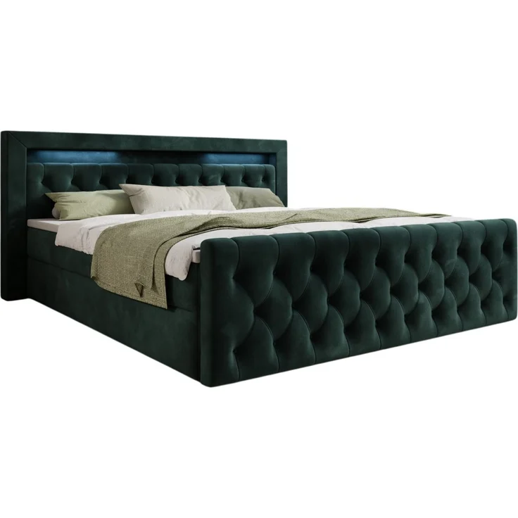 thematys Boxbett LED mit Bettkasten 200x200cm, mit Bonnellfederkernmatratze H3, Bouclé/Velours, mit Stauraum, mit 3 cm Topper, Dunkelgrün (Velutto 10), Art.-Nr. S04JN0YROD4 – Bild 4
