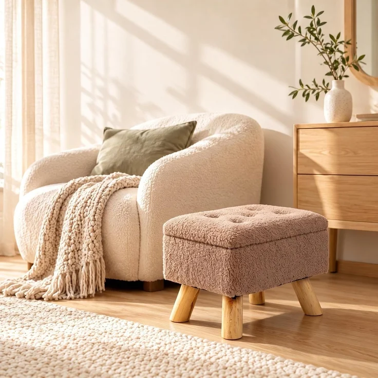 Relaxdays Hocker mit Stauraum Teddystoff – Bild 2