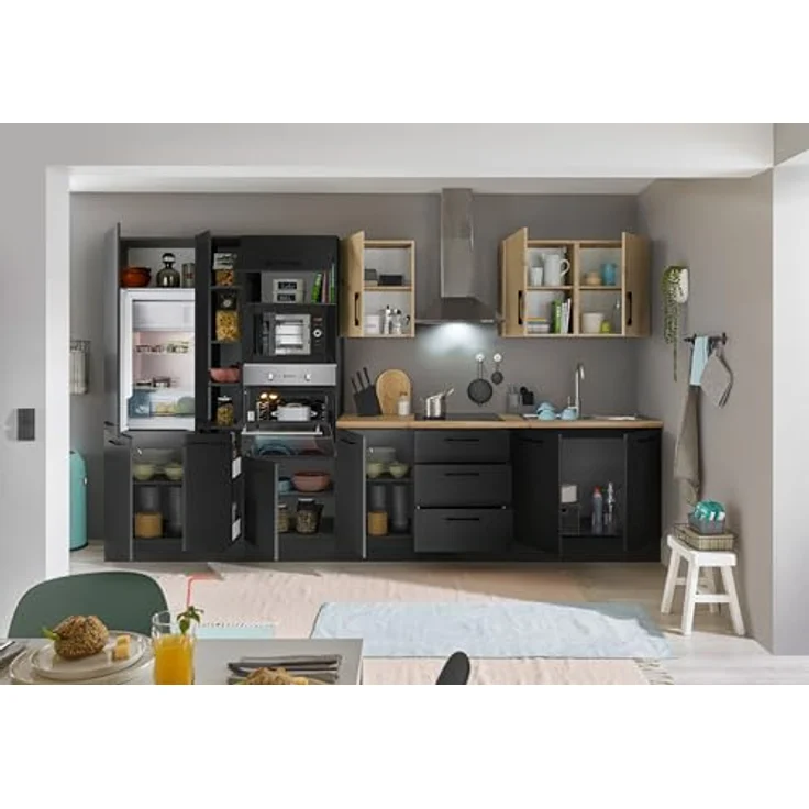 Stella Trading Turin ZBM Küchenzeile 360 x 211 x 60 cm, schwarz - Ohne Küchengeräte - Moderne, geräumige Küche in Artisan-Eiche Optik mit viel Stauraum – Bild 6