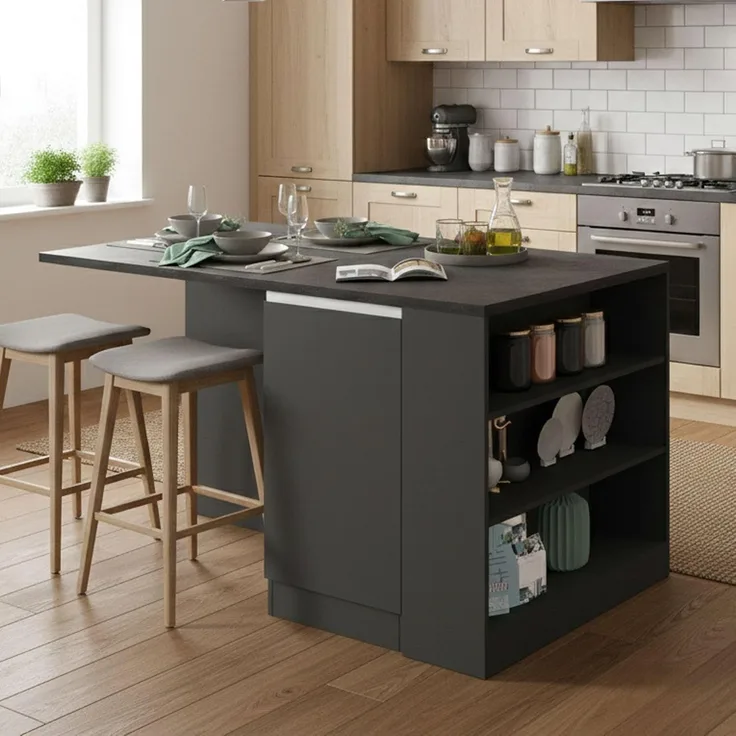 Dmora - Kücheninsel Osvaldo, Mehrzweckschrank, Küchenzeile Schrank, Zusätzlicher Tisch, 100% Made in Italy, 160 x 90 x 90 cm, Anthrazit und Schiefer
