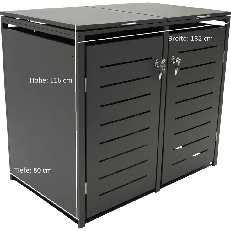 DEGAMO KÖLN Mülltonnenbox 2-er, Stahl verzinkt, anthrazit, 132x80x116cm für 2x Tonnen bis 240 Liter – Bild 5
