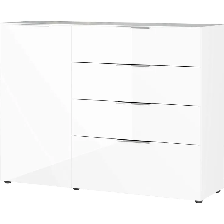 Sideboard Owingen / Oakland, Glas, Holzwerkstoff, Weiß, 134 x 102 x 42 cm