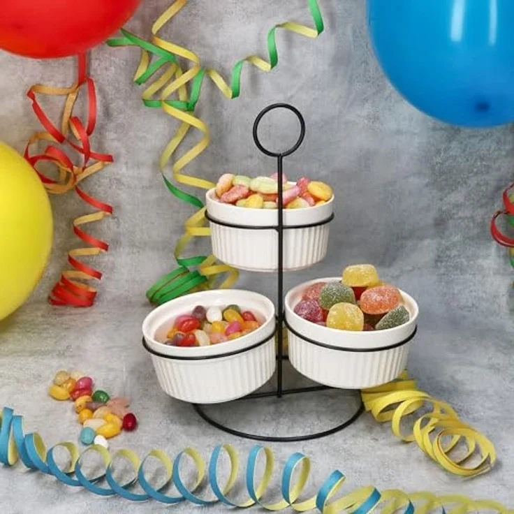 MamboCat Etagere Bianca 3er Set Porzellan-Schalen Set mit Ständer Etagere Dips Dessert, Porzellan – Bild 3