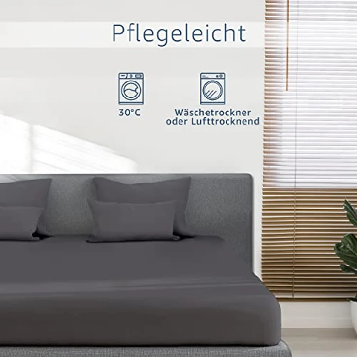Amago - Spannbetttuch, 50 cm Steg, 100 prozent Baumwolle, 180x200 cm - Anthrazit – Bild 8
