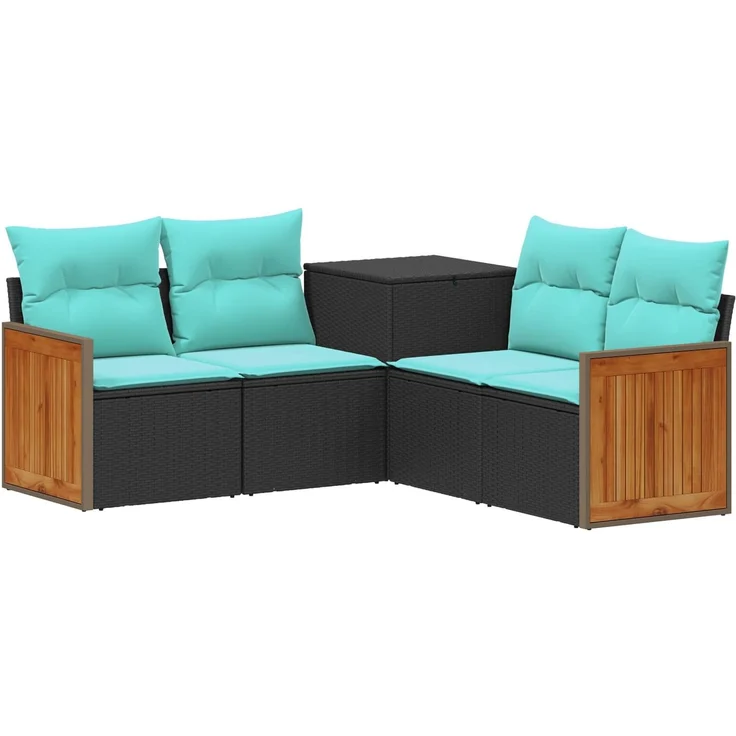 vidaXL Sofa Set 5 stk. Schwarz und Blau Polyrattan und Stahl 3447961 – Bild 2