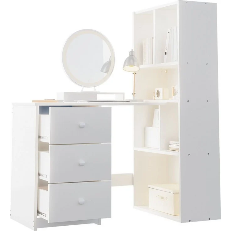STILVORA Hochbett mit Bücherregal,Schreibtisch Ecktisch mit Schubladen&Ablagefächern (mit Bücherregal, 4 Ablagefächer & 3 ausziehbaren Schubladen) 117 × 63 × 135 cm – Bild 3