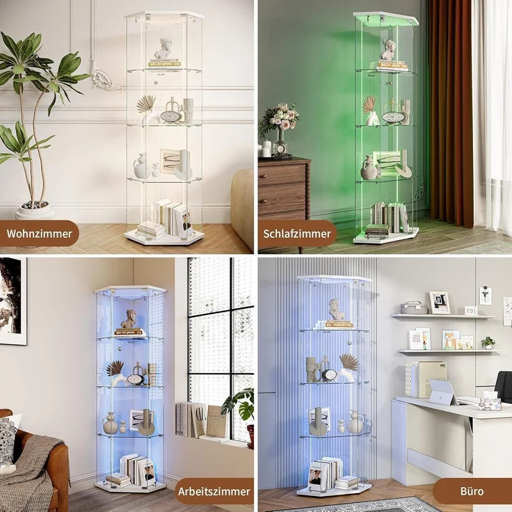 Glasvitrine Stehend mit LED 4 Etagen Holz Glas – Bild 3