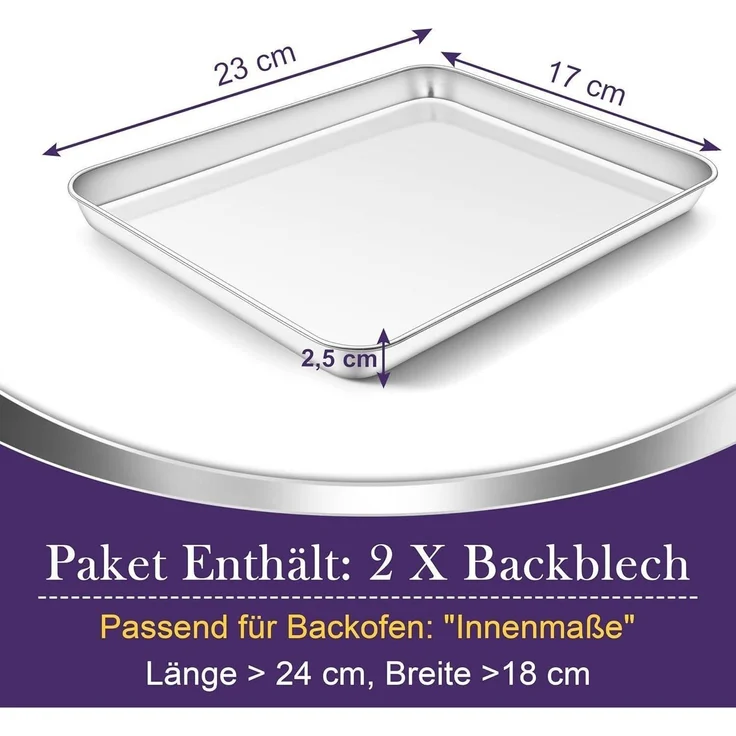 Homikit Edelstahl Backblech Set 2 Stück 23x17x2,5 cm Rechteckig – Bild 2