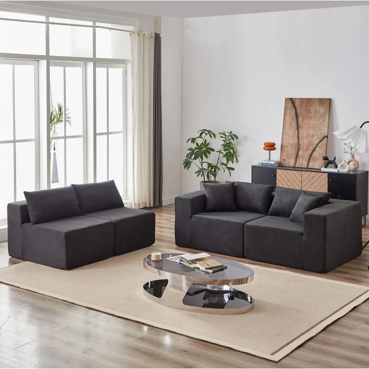 Ecksofa 264 x 167 x 71 cm – modulares L-Sofa mit Cordbezug, Schwarz – Bild 2