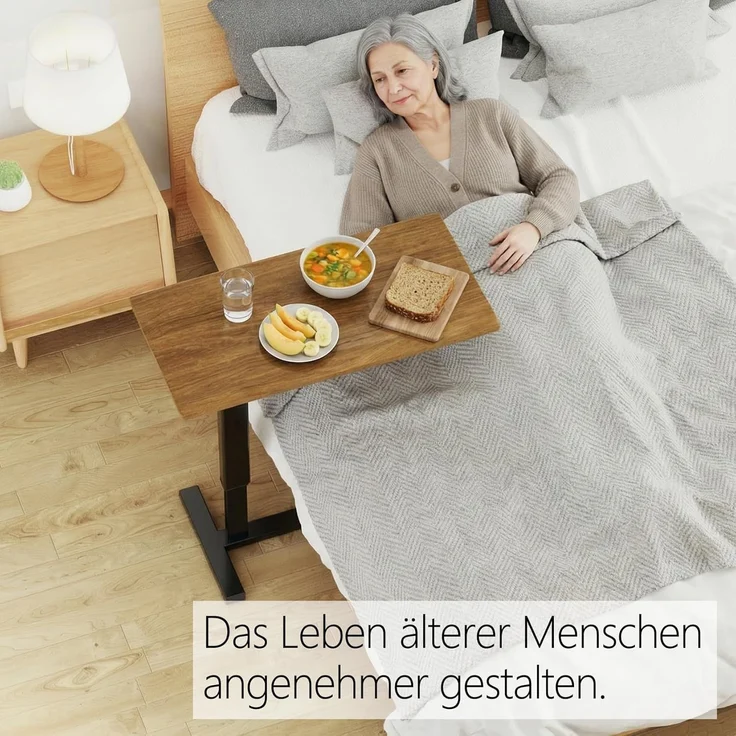 FATIVO Betttisch Beistelltisch Pflegetisch H?henverstellbar Laptoptisch auf Rollen Krankentisch aus MDF Braun 80x40x90 cm – Bild 3