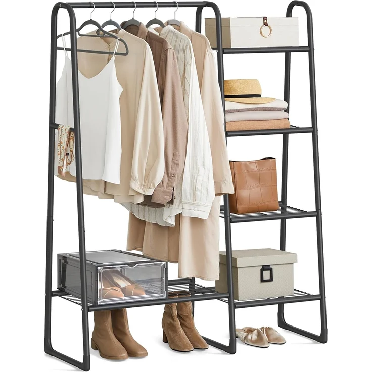 SONGMICS Kleiderständer, Wäscheständer mit 5 Ablagen, Metallrahmen, 40 x 101,7 x 153,3 cm, für Schlafzimmer, Wohnzimmer, Eingangsbereich, tintenschwarz HSR138B01 – Bild 1
