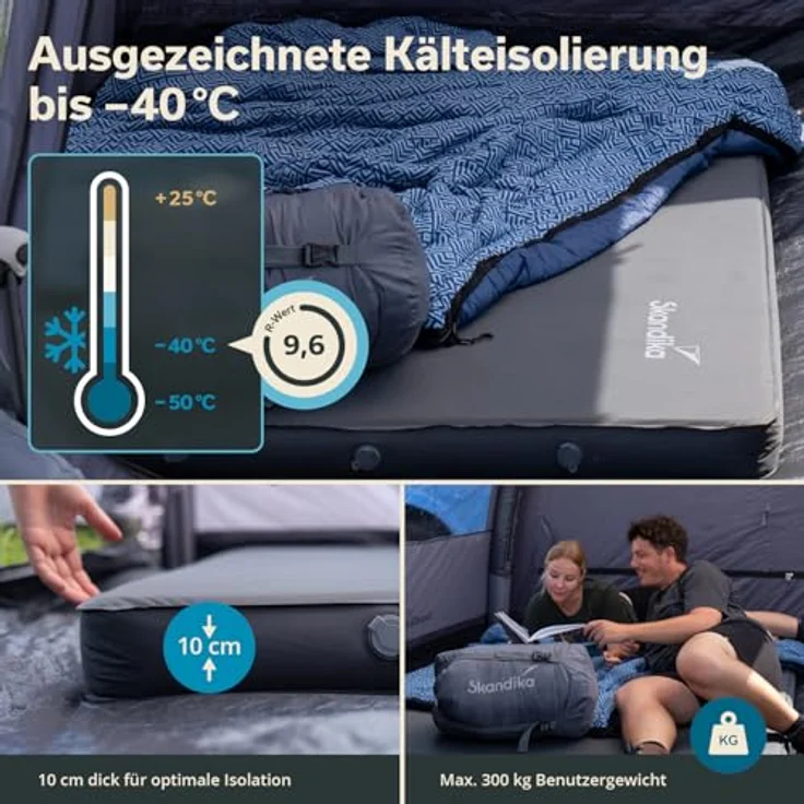 Skandika Luftmatratze Easy 3D Premium Double, Isomatte, Auto Matratze 10 cm dick, faltbar, (10 cm dick, faltbar, in nur ca. 2 Minuten einsatzbereit, Tragetasche), leicht, selbstfüllender Schaumstoff, belastbar bis 150 kg, R-Wert 9,6 – Bild 4