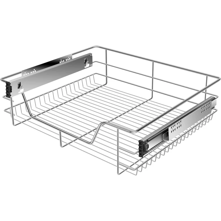 KESSER® Teleskopschublade 30-60cm Schrankbreite verchromt aus Edelstahl Schubladeneinsatz für Küchenschrank Korbauszug Schrankauszug 1x 60cm - Silber