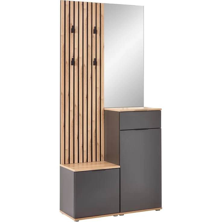 Kompaktgarderobe >Simple< anthrazit / Eiche Artisan - 88x195x35cm (BxHxT) – Bild 1
