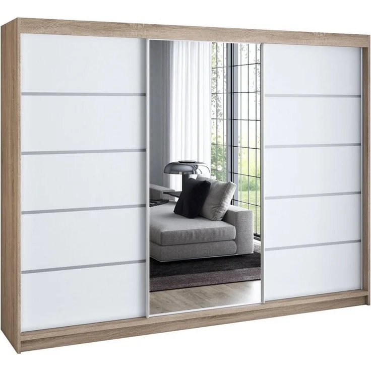 A&J MöbelLand GmbH Schiebetürenschrank VILUNO Moderner 3-türiger Kleiderschrank mit Spiegel (TOP ANGEBOT! Geräumiger Schrank mit einer Breite von 200 cm ideal zur Aufbewahrung von Kleidung und Accessoires. Wählen Sie das ideale Modell für Ihr Schlafzim... – Bild 1