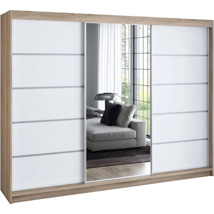 A&J MöbelLand GmbH Schiebetürenschrank VILUNO Moderner 3-türiger Kleiderschrank mit Spiegel (TOP ANGEBOT! Geräumiger Schrank mit einer Breite von 200 cm ideal zur Aufbewahrung von Kleidung und Accessoires. Wählen Sie das ideale Modell für Ihr Schlafzim...